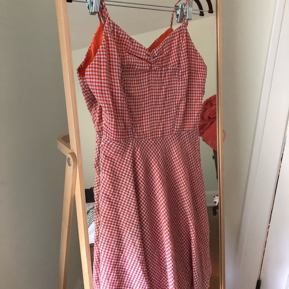 Summer Orange and Blue Gingham Dress
